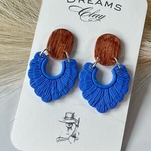 Blue Fan Fringe Statement Earrings